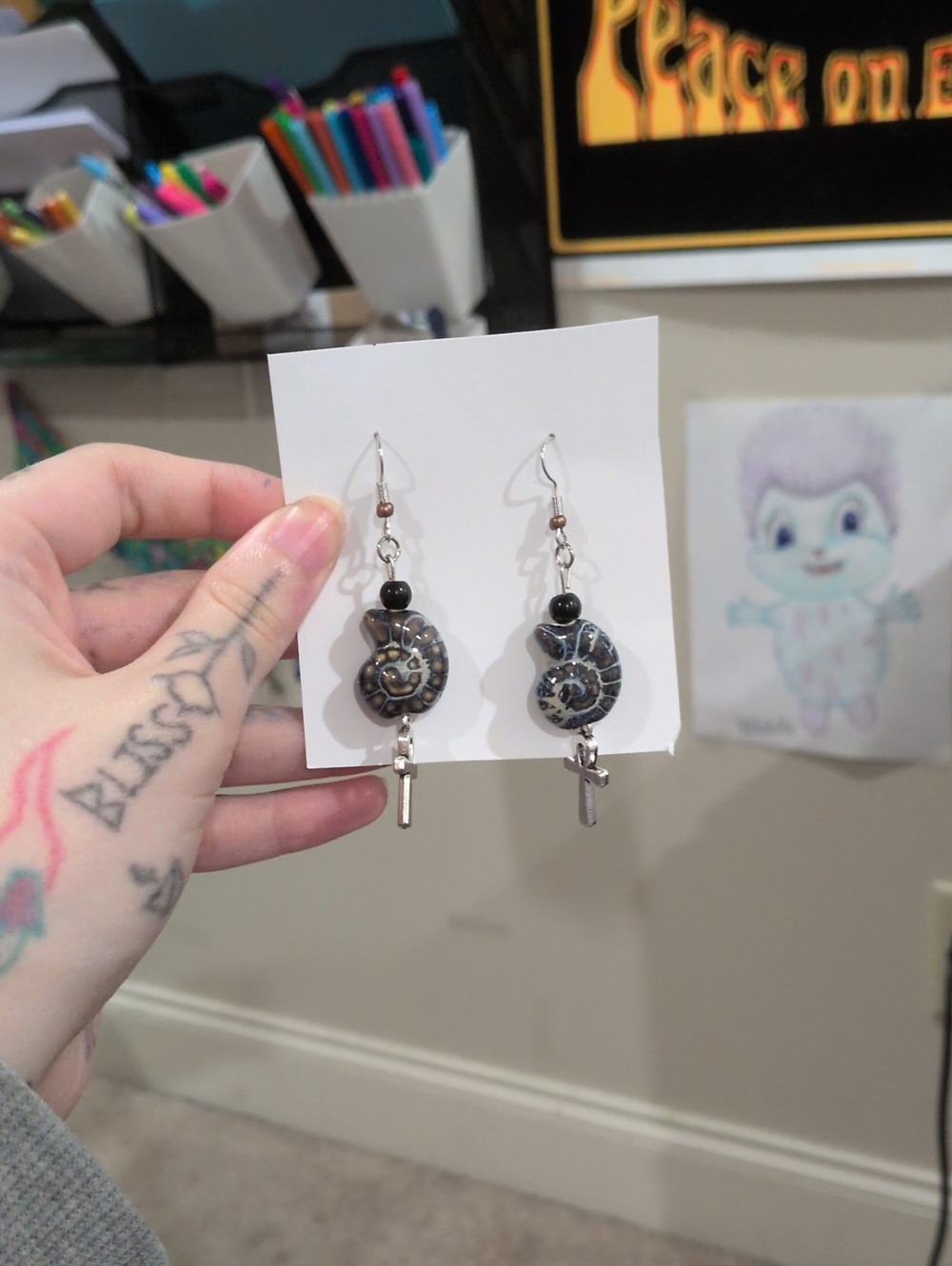 Stainless Steel Eye Of Shiva And Ankh Earrings